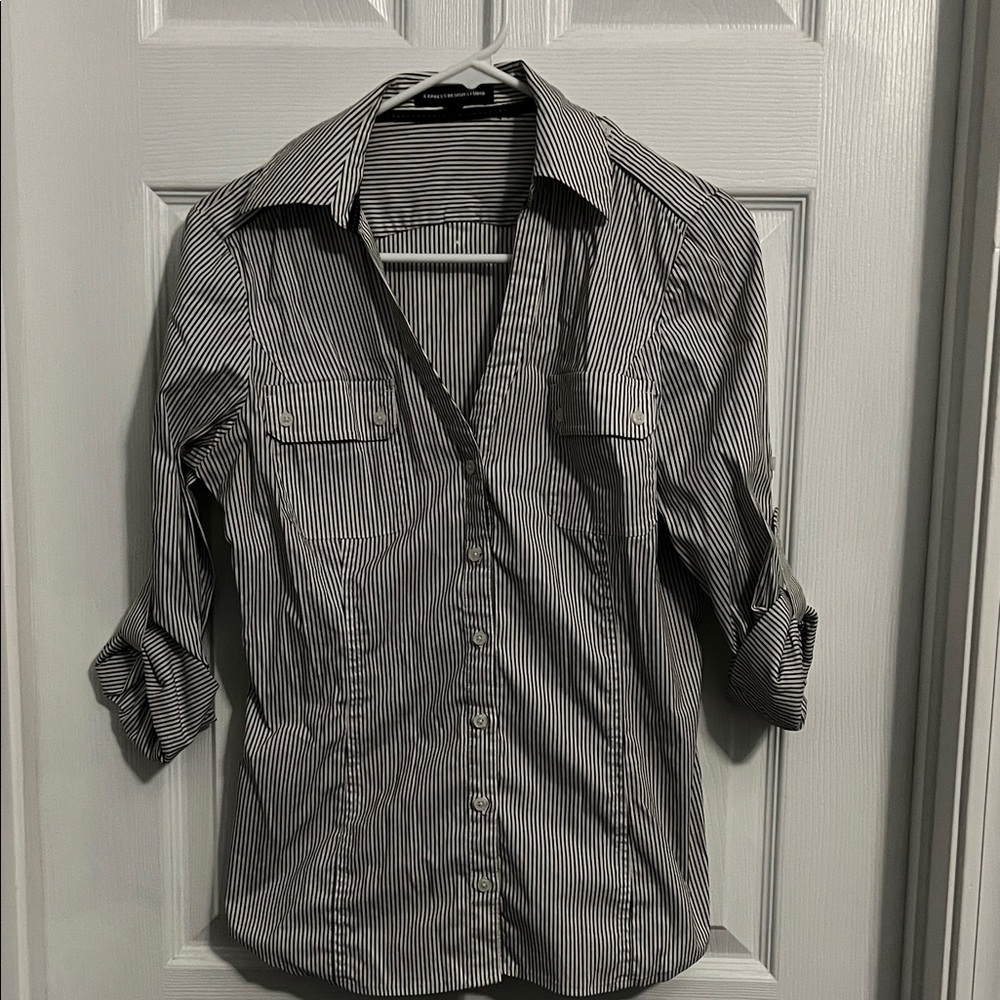 Express Black and White Striped Casual Shirt